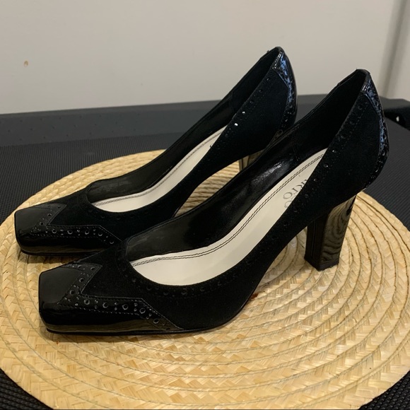 Franco Sarto Leather Oxford  Square Toe Classy 3.5” Heel Pump - Picture 15 of 16